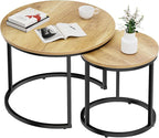 Smuxee Nesting Coffee Table Set of 2, 23.6" Round Coffee Table Brown Wood - Image 9