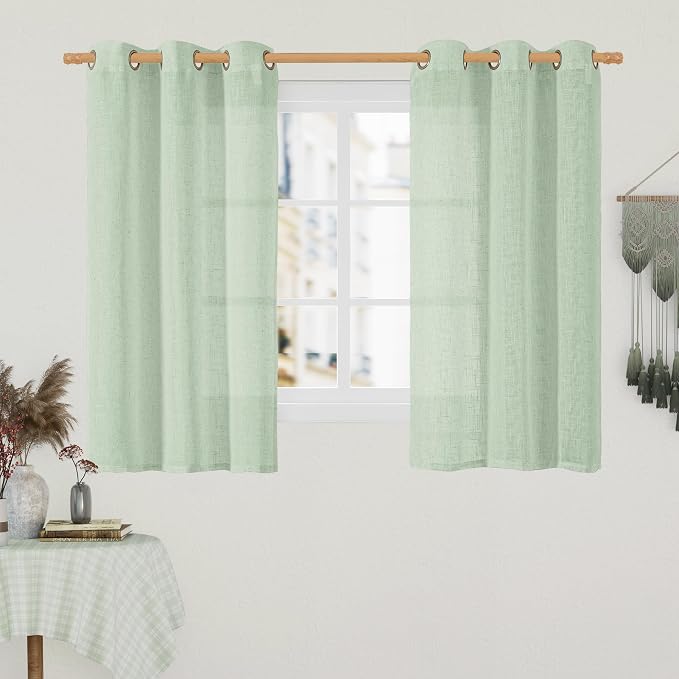 Linen Curtains 48 Inch Length 2 Panels, Light Filtering Panels Bronze Grommet by LAMIT