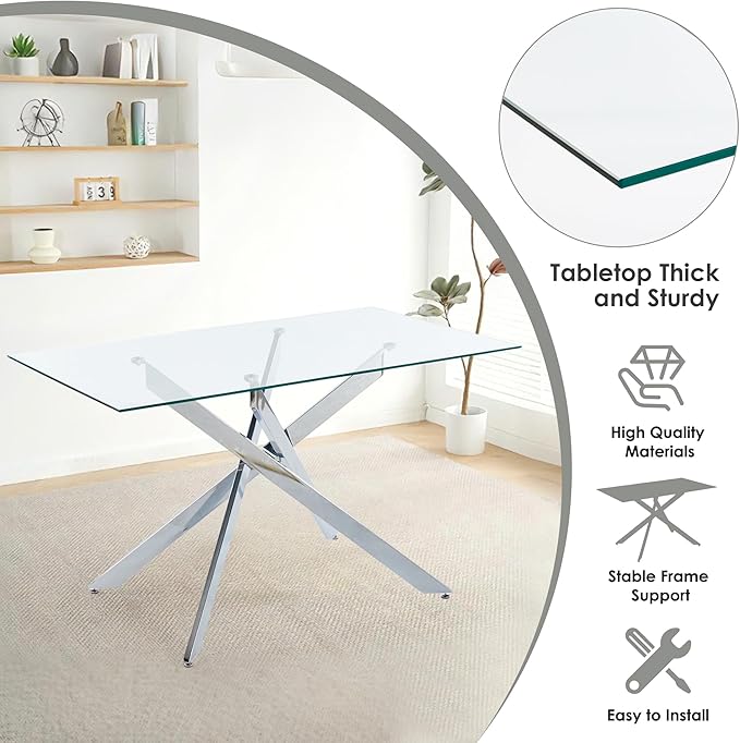 7-Piece Dining Table Set for 6, Modern Rectangular Glass Table - Image 6