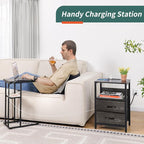 Yoobure Nightstand with Charging Station, Small Night Stand with Fabric Drawers - Image 4