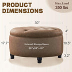 30-Inch Round Storage Ottoman, Button Tufted Ottoman Coffee Table - Image 2