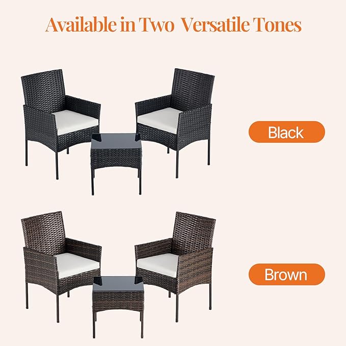 Sweetcrispy 3 Piece Patio Furniture Set, All-Weather Outdoor Conversation Set - Image 3