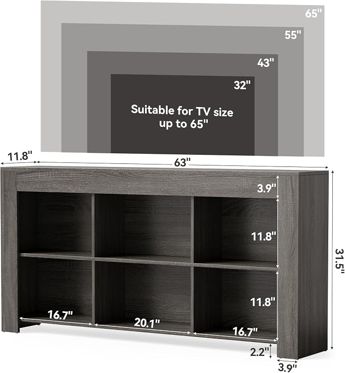 LITTLE TREE TV Stand with Storage, 63-Inch Entertainment Center with Shelves - Image 3