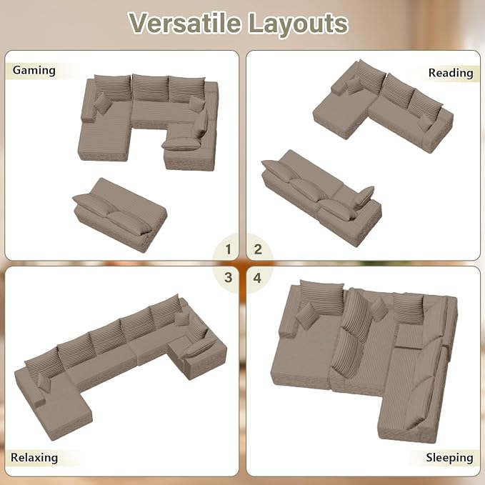 Cloud Sectional Couch with L-Shape Chaise, Upholstered Corduroy Couches - Image 6