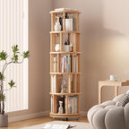 Muwuele Solid Wood Rotating Bookshelf on Wheels, 5 Tier, Round Revolving by Muwuele