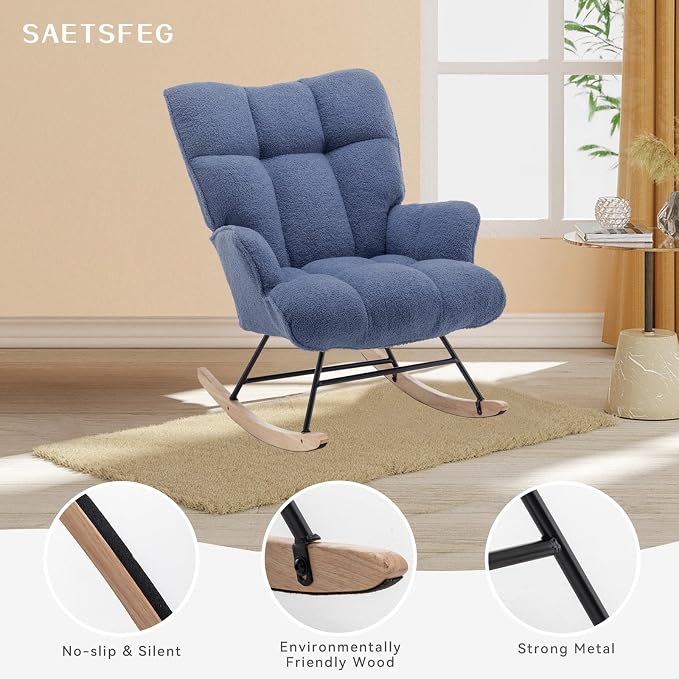 SAETSFEG Rocking Chair Nursery Teddy Upholstered Glider Rocker Rocking Accent - Image 5
