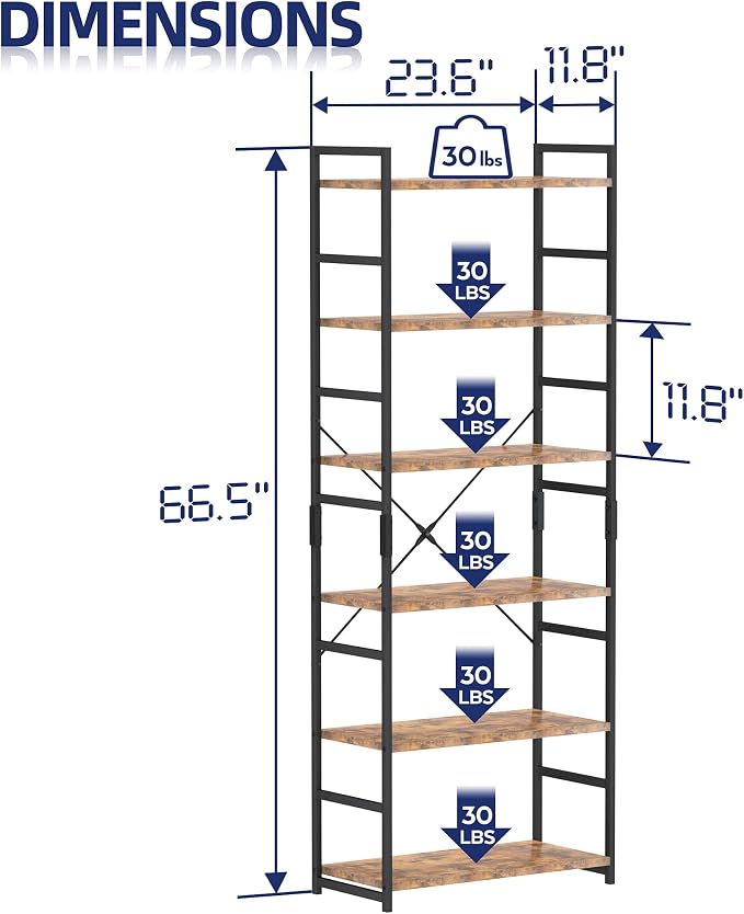 NUMENN 6 Tier Bookshelf, Tall Bookcase Shelf Storage Organizer, Modern Book - Image 3