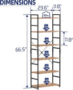 NUMENN 6 Tier Bookshelf, Tall Bookcase Shelf Storage Organizer, Modern Book - Image 3
