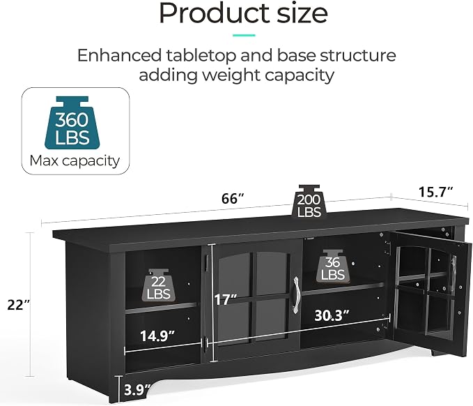 LINSY HOME TV Stand for 75 Inch TV, Modern Farmhouse Entertainment Center - Image 3