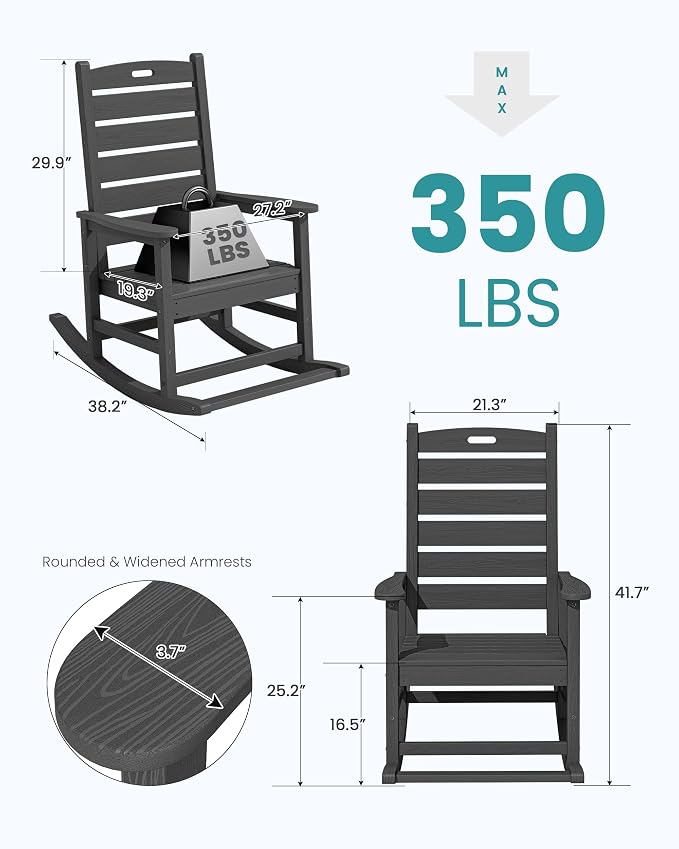 SERWALL Outdoor Rocking Chair Set of 2, Oversized Rocking Chair - Image 3