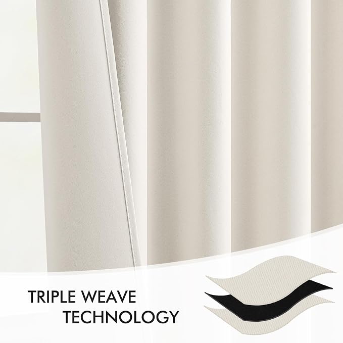 MIULEE Ivory Back Tab Blackout Curtains 52x108 Inch Long 2 Panels Set | Rod - Image 7
