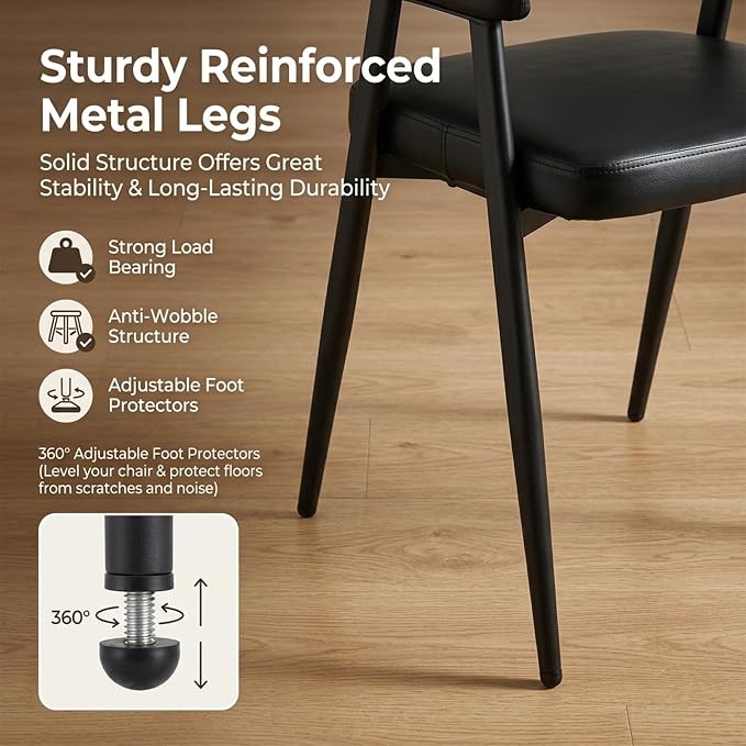 HNY Modern Dining Room Arm Chairs Set of 4, Retro Faux Leather Upholstered - Image 5