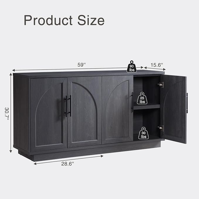 Fatmok 59" Sideboard Buffet Cabinet & TV Stand Set of 2, Modern Arched Credenza - Image 2