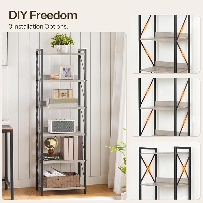 HOOBRO Bookshelf, 6-Tier Industrial Bookcase, Book Shelf Storage Organizer - Image 8