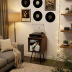 Faesun Flip Top Record Player Stand, End Table Holds up to 100 Albums, - Image 2