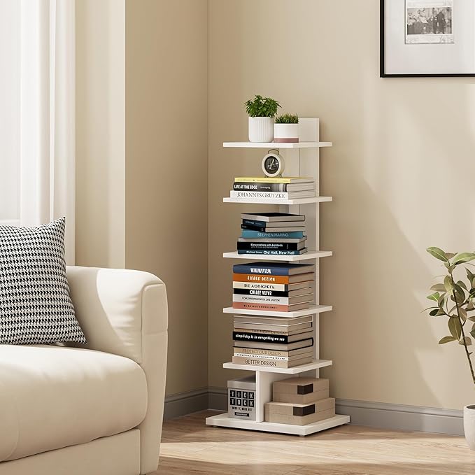 TUTOTAK Narrow Bookshelf, 6-Tier Bookcase, Spine Book Shelf by ChoosetutotakFurnitureBuildYourCozyHome