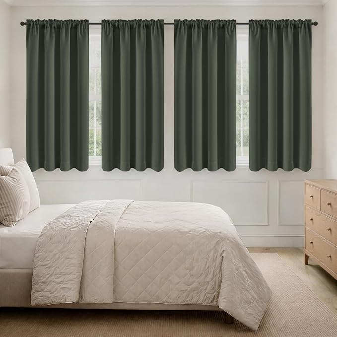 MIULEE 4 Panels Set Dark Mallard Blackout Curtains 63 Inch Length Bedroom | by MIULEE