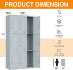 Metal Locker with 9 Doors Employees Locker, Metal Storage Locker with Hooks - Image 3