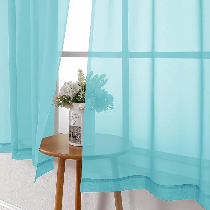 Aqua Sheer Curtains for Living Room 90 Inches Long 2 Pcs, Voile Solid Color - Image 6