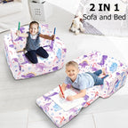 Kids Couch, 2-in-1 Kids Fold Out Couch, Convertible Sofa to Lounger - Image 3