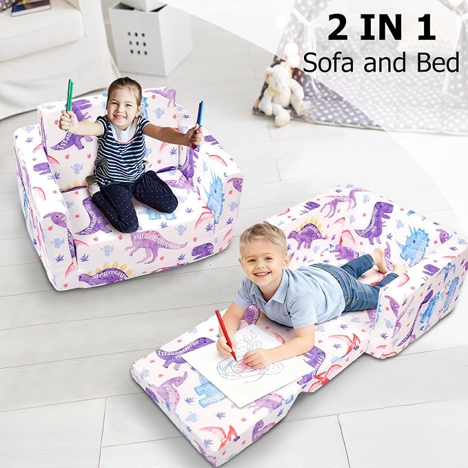 Kids Couch, 2-in-1 Kids Fold Out Couch, Convertible Sofa to Lounger - Image 3
