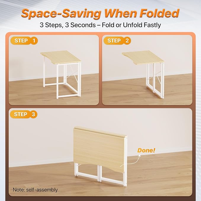 Huuger Folding Desk for Small Spaces, 31.5 Inch Foldable Computer Table - Image 7