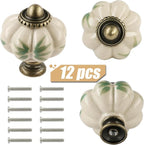 Ivory Pumpkin Knobs 12 Pack Ceramic Cabinet Knobs Vintage Drawer Pulls - Image 2