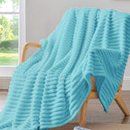 BEDELITE Striped Fleece Throw Blanket, Sky Blue, Soft Cozy, Lightweight Warm by BEDELITE