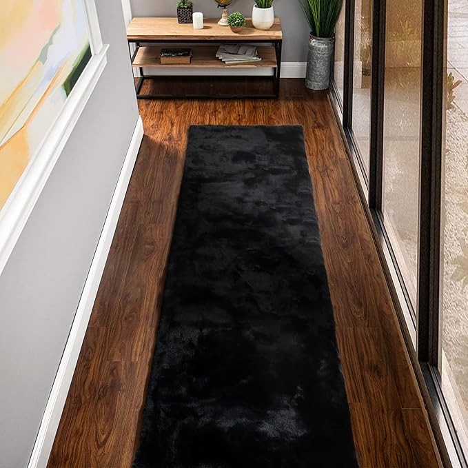 ORINOVA Black Shag Faux Rabbit Fluffy Fur Rugs by ORINOVA
