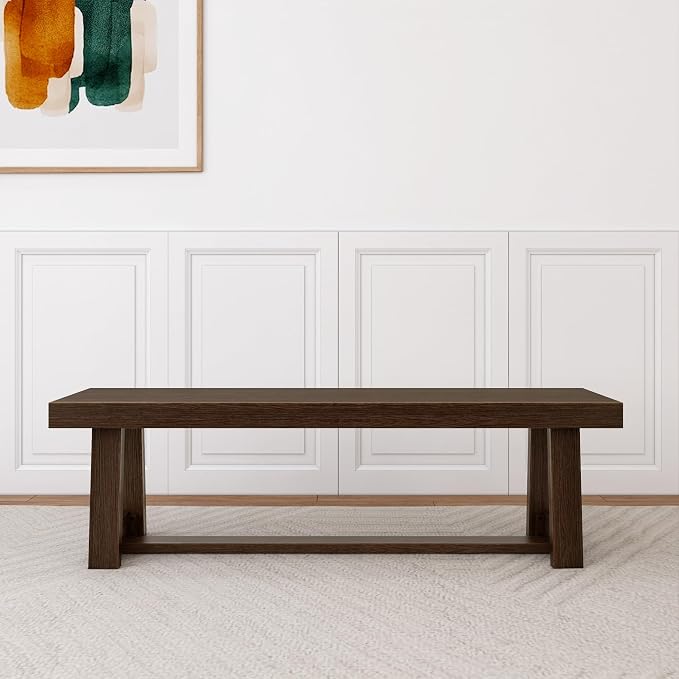Plank+Beam 60 Inch Farmhouse Dining Bench, Solid Wood Entryway Bench, Wooden - Image 3