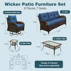 Patio Furniture Set, High Back Rattan Sofa & Swivel Rocker Chairs, Weather - Image 6