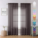 Chocolate Sheer Curtains 84 Inches Long 2 Panels Set, Rod Pocket Transparent by Lecloud