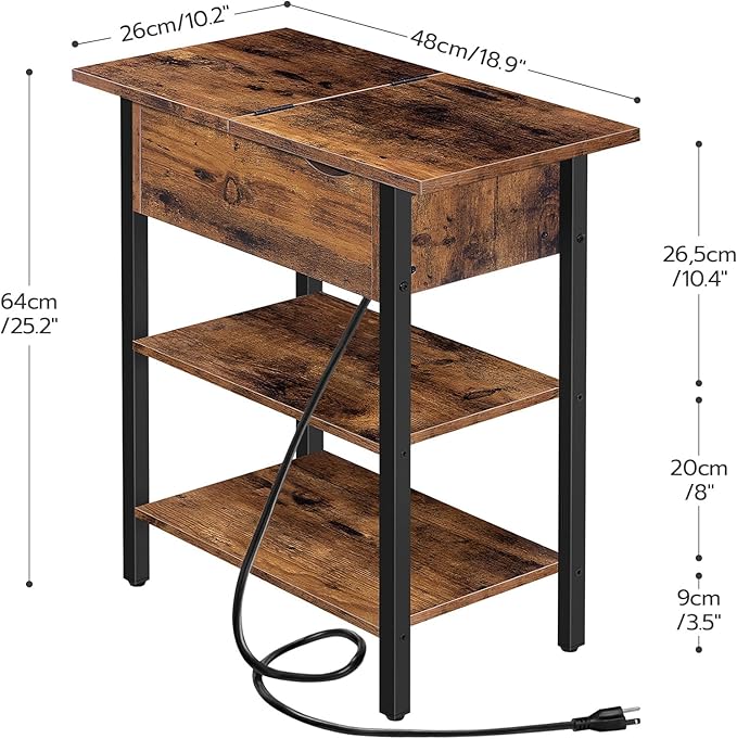 HOOBRO End Table with Charging Station, Narrow Side Table, Flip Top Nightstand - Image 3