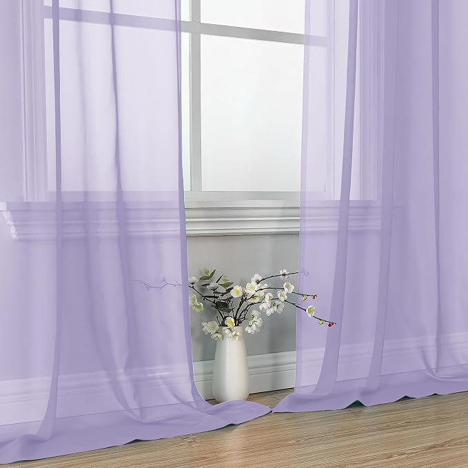 Lavender Sheer Curtains 96 Inches Long 2 Panels - Image 6