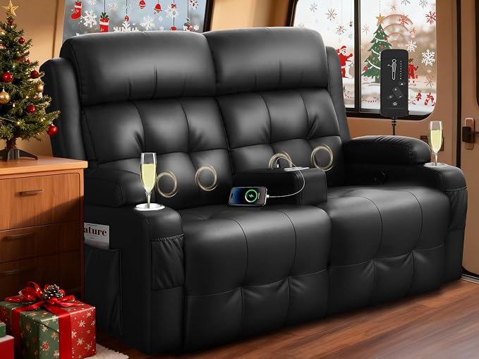 RV Loveseat Recliner Sofa, Massage Wall Hugger Reclining Couch by TiooiiReclinerSofa
