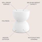 JONATHAN Y Greta Hourglass 18" White Frosted Outdoor Side Table and Stool - Image 3