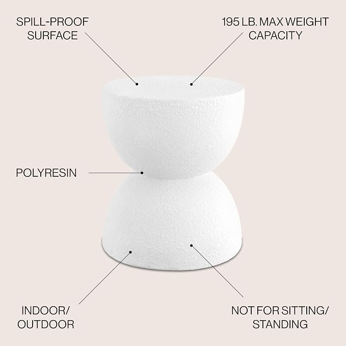 JONATHAN Y Greta Hourglass 18" White Frosted Outdoor Side Table and Stool - Image 3