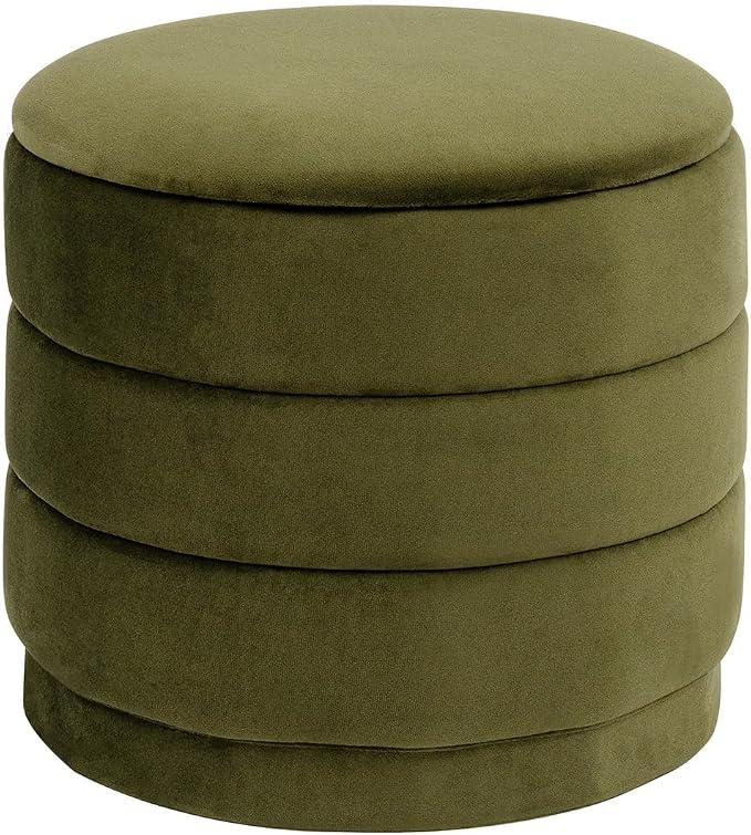 15" Upholstered Round Velvet Ottoman - Image 3