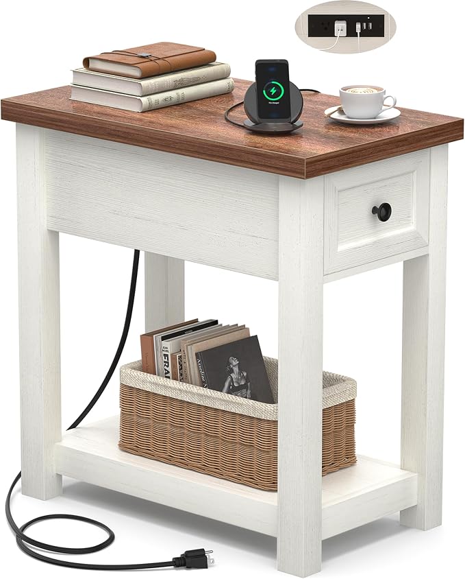 Narrow End Table with Charging Station by Armocity