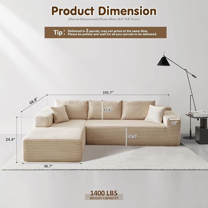 ovios 104" Cloud Boneless Couch - Image 2