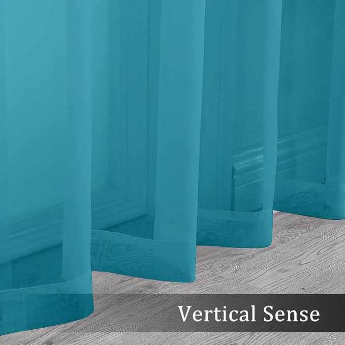 Turquoise Blue Sheer Curtains, Sheer Curtains 84 inch Length 2 Panels Set - Image 6