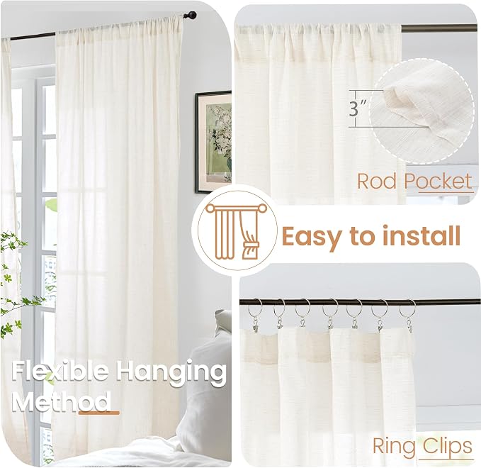 BGment Short Ivory Linen Curtains 36 Inches Long - Image 5
