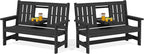 SERWALL Outdoor Bench with Cup Holder, Oversized 58" HDPE Porch Bench Suitable by SERWALL