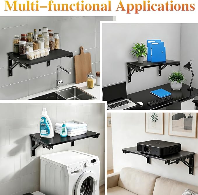 Folding Shelf Wall Mounted for Small Space, Home Office Floating Fold Down Desk - Image 7