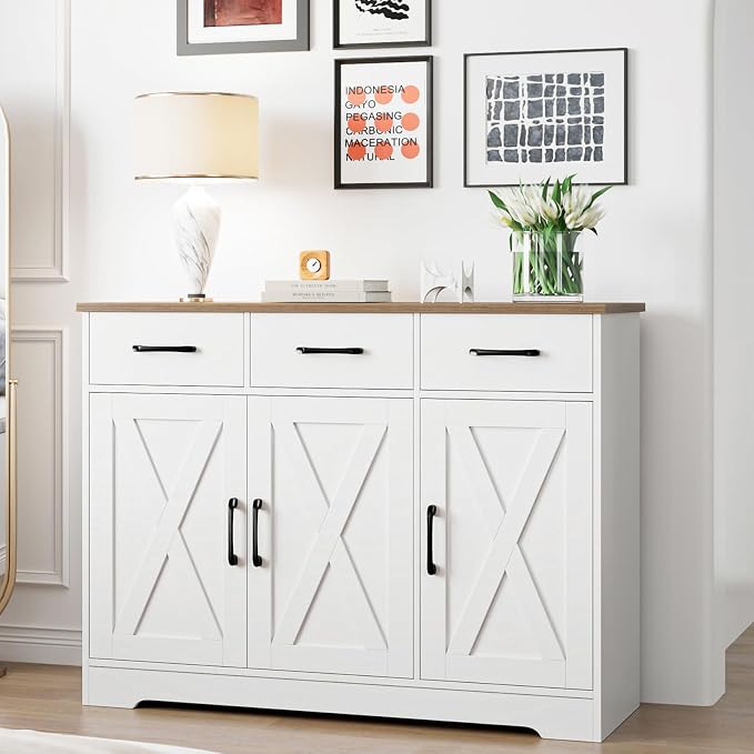 HOSTACK Modern Farmhouse Sideboard Buffet Cabinet, Barn Doors Buffet Storage - Image 6