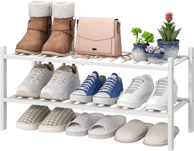 viewcare White Shoe Rack for Entryway, 2 Tier Shoe Organizer for Hallway Closet by VIEWCARE