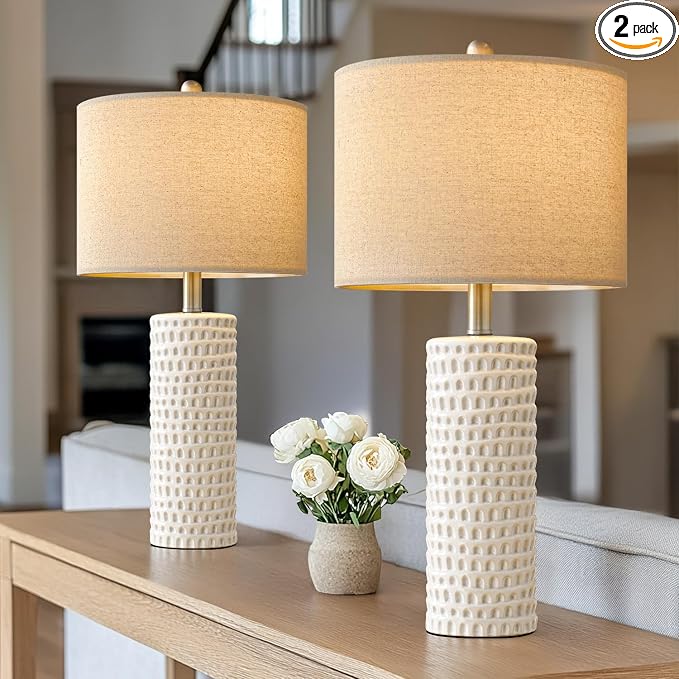 PORTRES 24" Farmhouse Ceramic Table Lamp Set of 2 by PORTRES