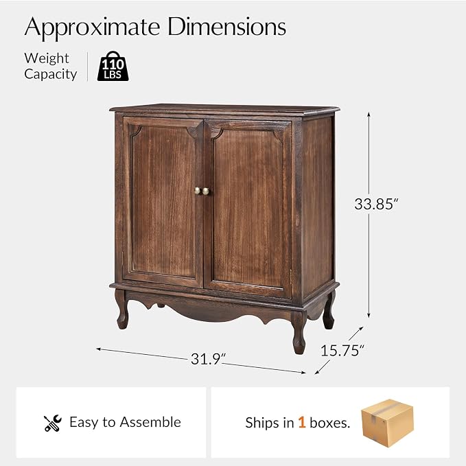 Solid Wood Sideboard with Adjustable Feet, 2 Shelves Storage Accent Cabinet - Image 2