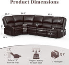 Yolsali Manual Reclining Sectional Sofa Set, 5 Seats 1+1+3 Leather Reclining - Image 2