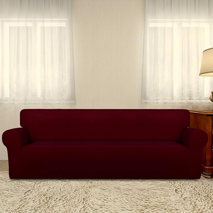 PureFit Stretch Couch Covers for Sofa 4 Seater Slipcovers Wine | 1-Piece Sofa - Image 2